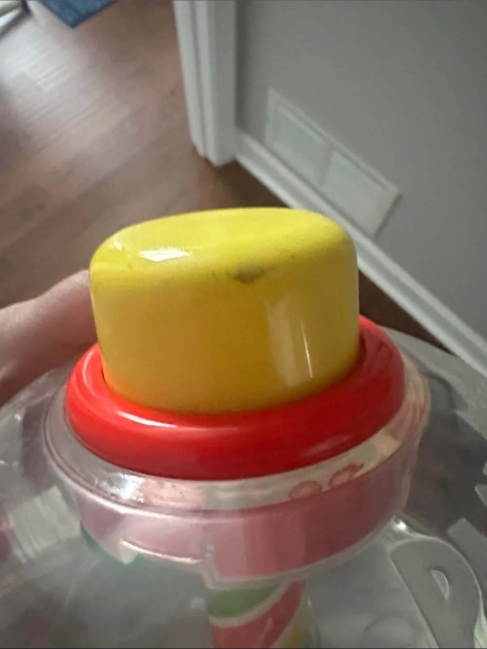 Fisher-Price Push-and-Pop Popper Toy with Yellow Top and Blue Base